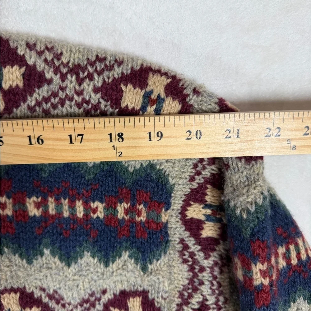 INSANE Polo Ralph Lauren Hand Knit Wool Aztec Beige & Burgundy Crewneck Sweater